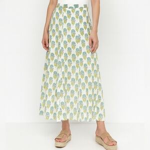 ash & eden roja wrap skirt White Teal Yellow Ornamental Design Long Maxi Lined